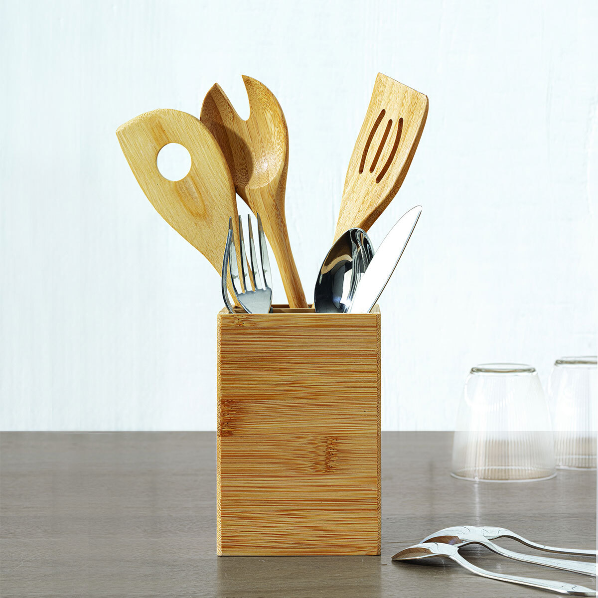 Pot à ustensiles 2 compartiments bambou