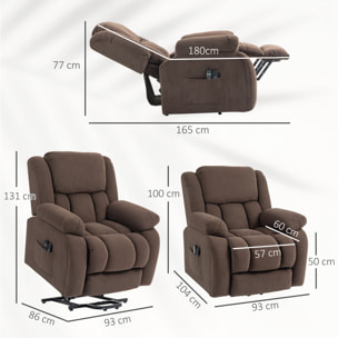 Fauteuil releveur massant chauffant grand confort - inclinable, repose-pieds rétractable - tissu toucher flanelle chocolat