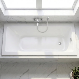 Aurum 160x80 cm baignoire rectangulaire en acrylique, gauche et droite, avec pieds + vidage + siphon, blanc (SATVAUR16080-SET)