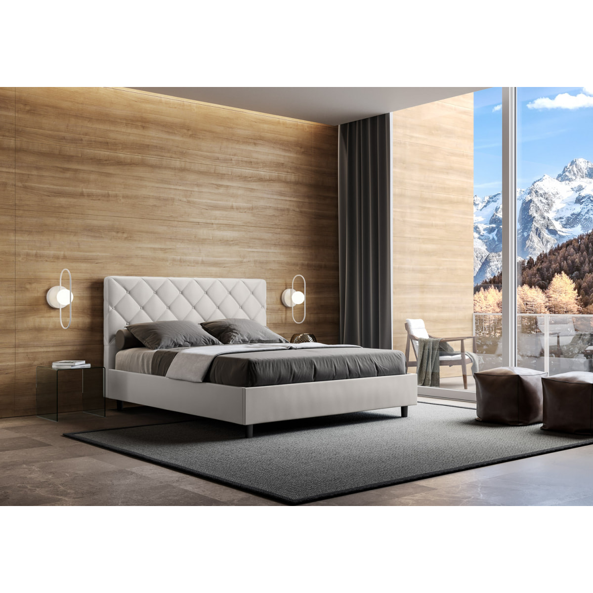 Letto matrimoniale con rete imbottito 160x210 similpelle bianco Priya