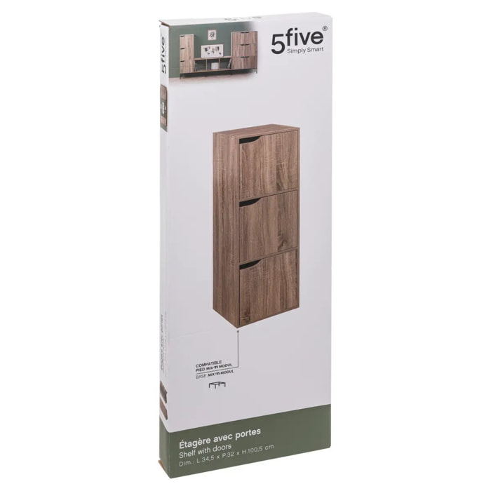 Étagère 3 cases avec portes "Mix N' Modul" effet chêne naturel