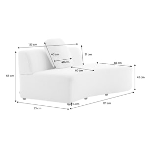 Canapé virgule organique droite 2-3 places bouclette blanche  L 171 x P 93 x H 68cm - Wave