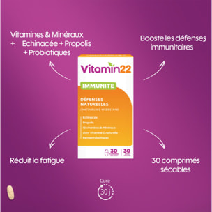 VITAMIN'22 - Immunité - Vitamines, Minéraux, Échinacée et Propolis - Renforce les défenses immunitaires et réduit la fatigue - Cure de 30 jours