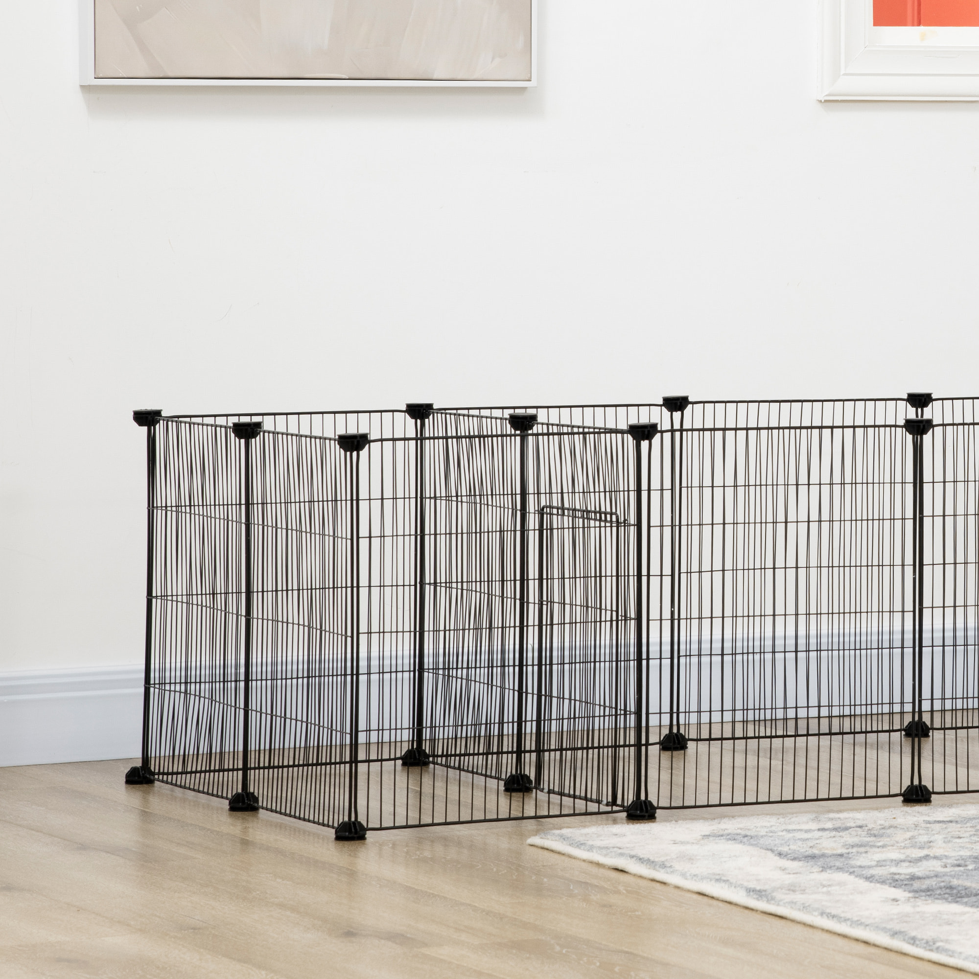 Parc enclos modulable petits animaux lapins rongeurs chiots - 18 panneaux en fil d'acier - 2 portes - 175L x 70l x 45H cm - noir