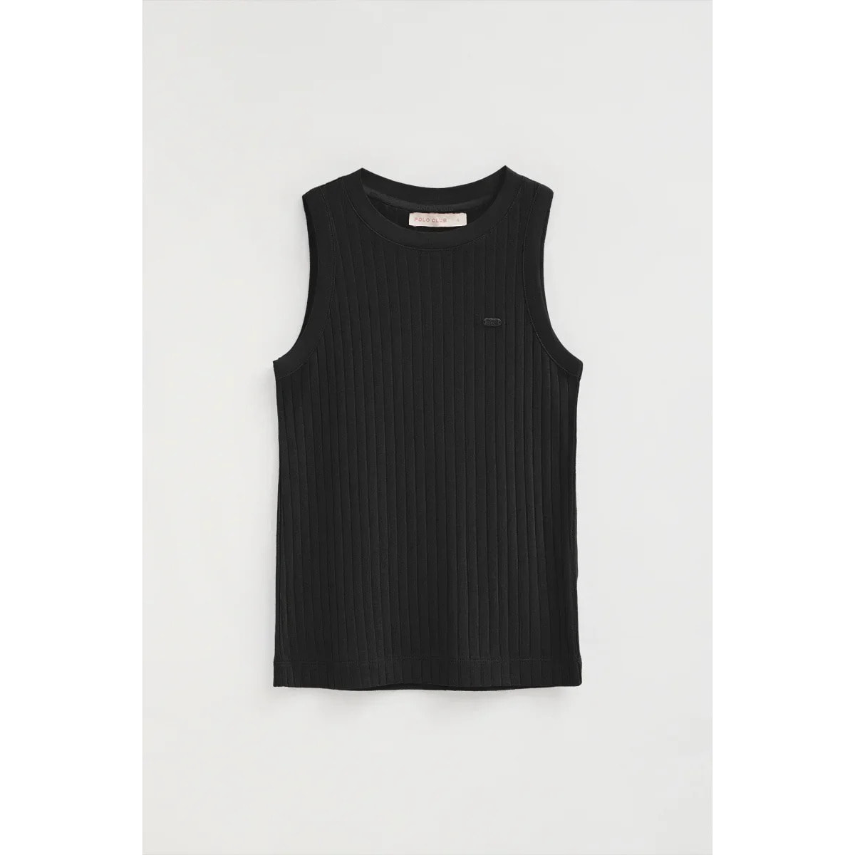 Camiseta sin mangas negra de canalé con logo Polo Club