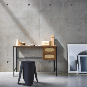 Bureau décor bois et cannage 2 tiroirs RETRO