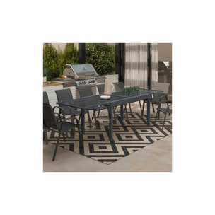 Table de jardin extensible en verre trempé gris foncé 135-270cm