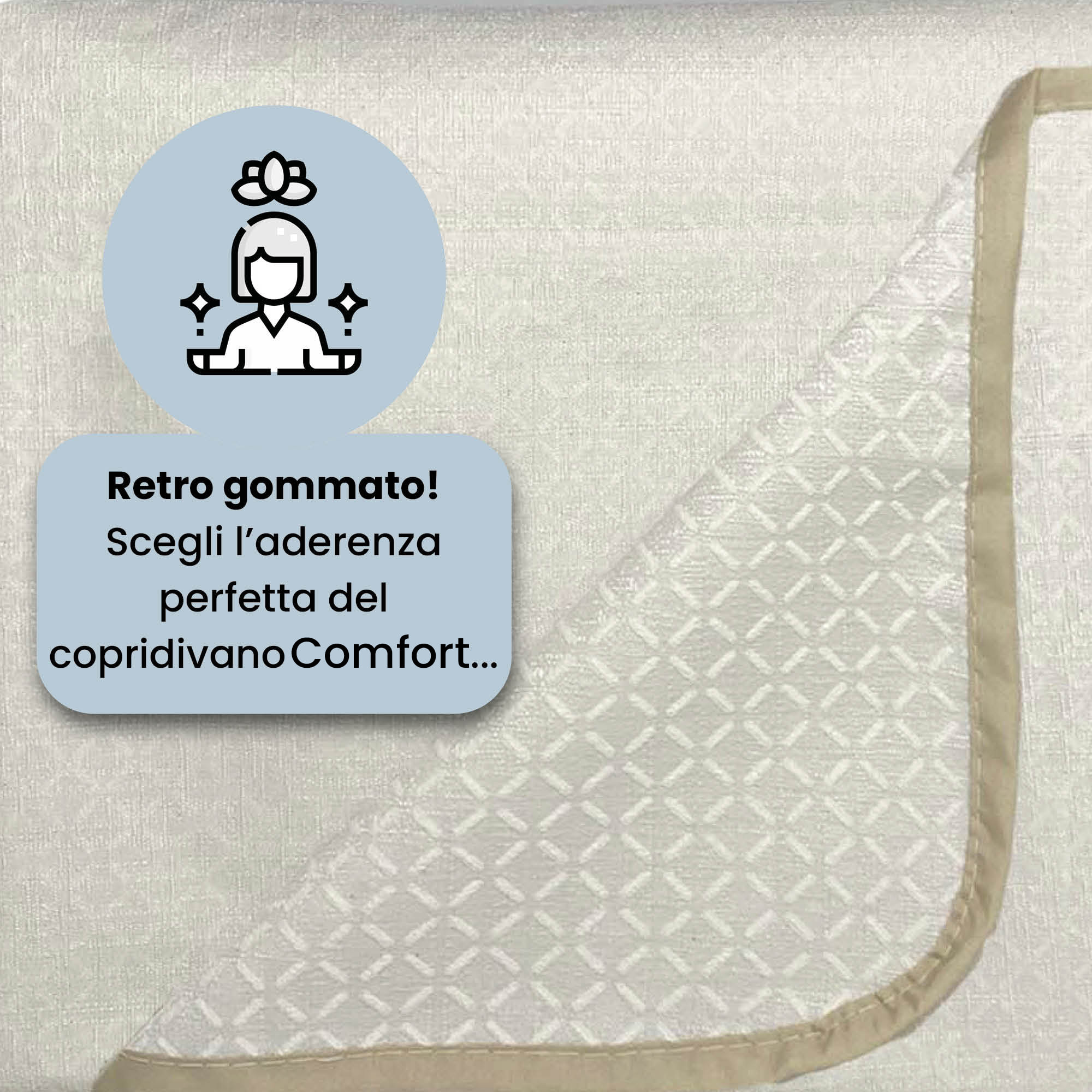 COPRIDIVANO COMFORT, Antiscivolo, Cotone+Microfibra+Fibre Varie, Made in Italy - PANNA