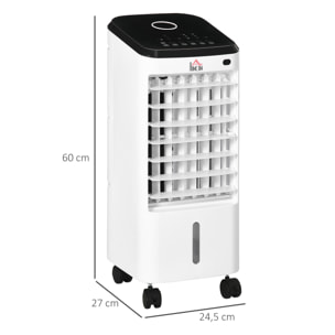 Climatizador Evaporativo 3,5L 3 en 1 Humidificador Ventilador 65W Pantalla LED Control Remoto Temporizador Oscilación 3 Velocidades 3 Modos 24,5x27x60 cm Blanco