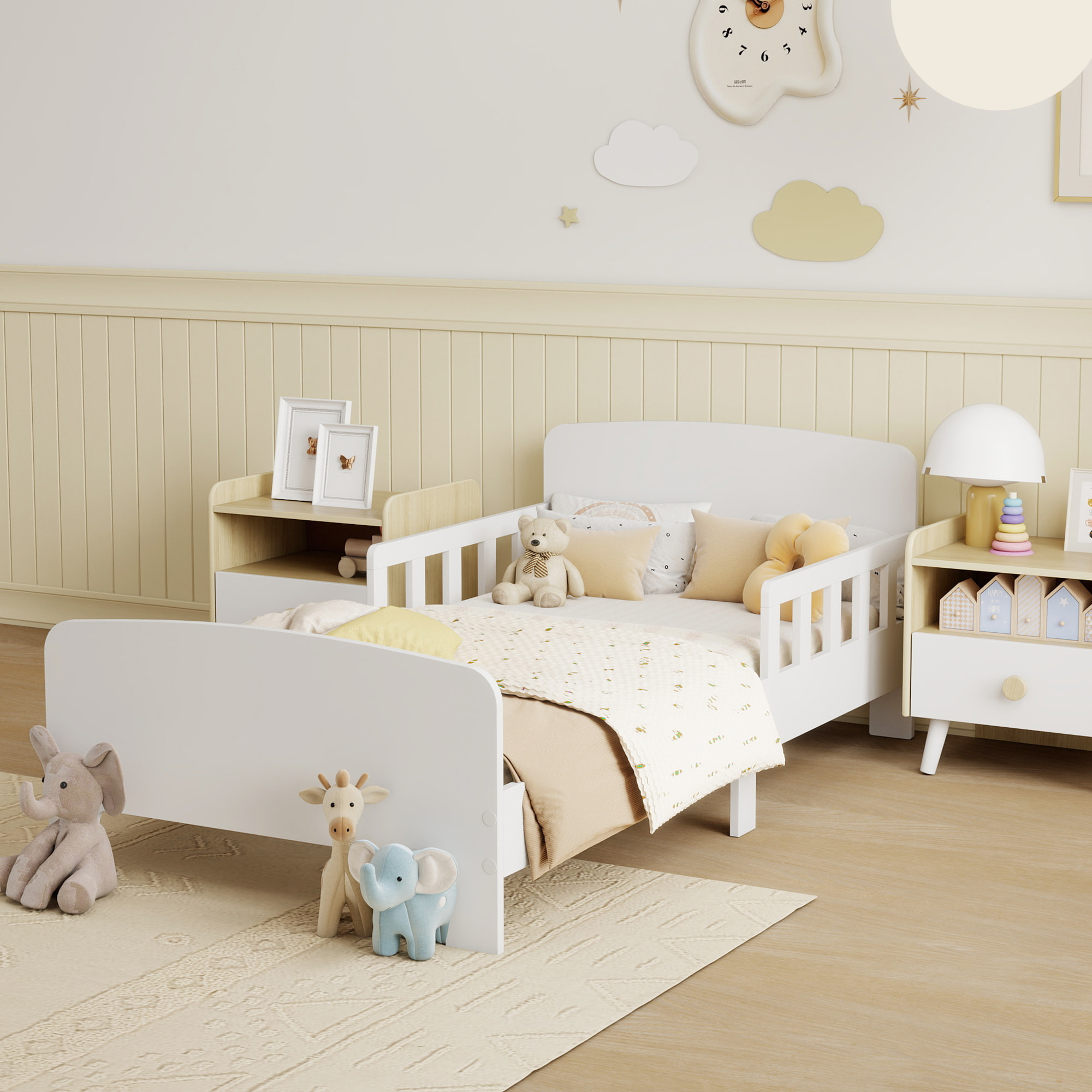 Cama Infantil 70x140 cm, Cama para Niños con Barrera Anticaídas y Somier, para Niños y Niñas de 3-8 Años, Blanco