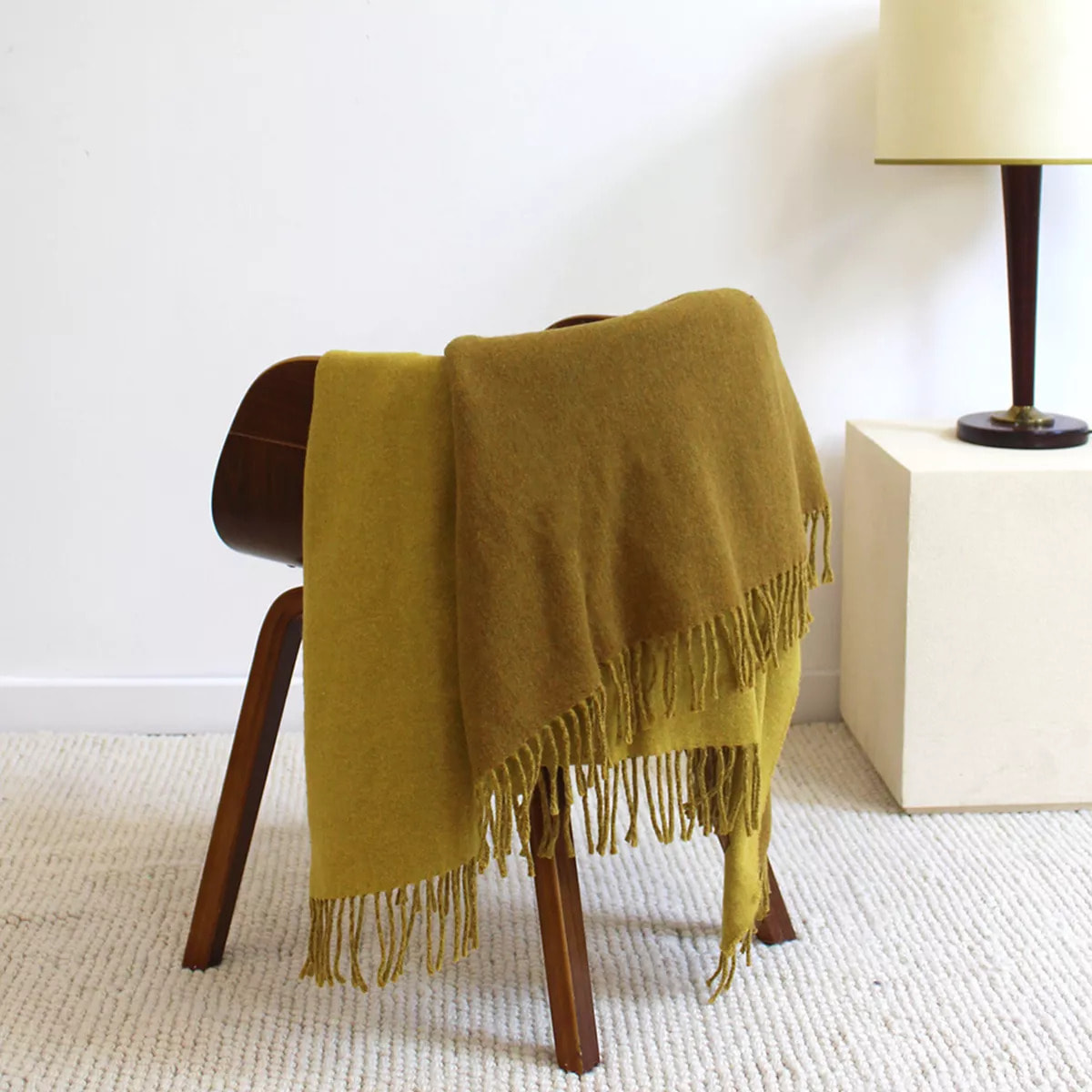 Plaid laine & autres fibres uni jaune marron Duetto mordore