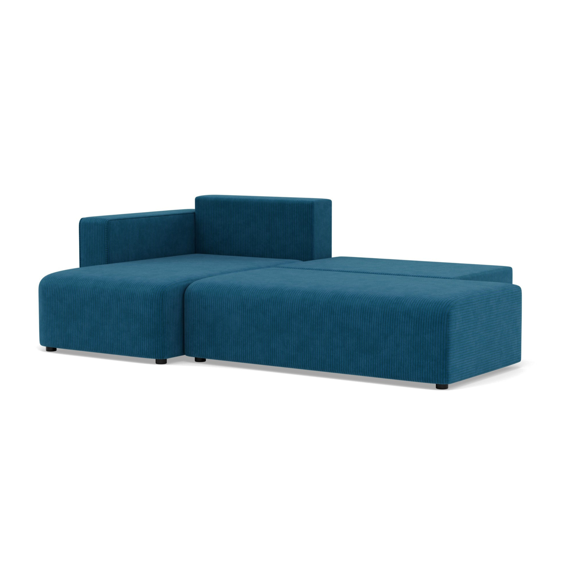 Topaze - canapé d'angle gauche 4 places convertible avec coffre sans accoudoir en velours côtelé - Bleu