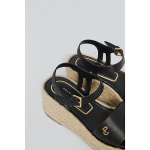 Sandali con zeppa Aurora in iuta neri con dettagli metallici