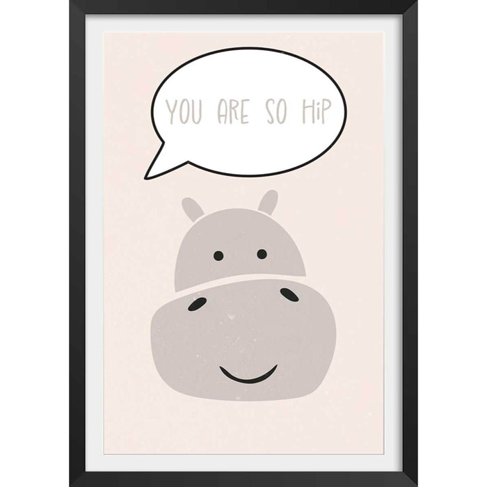 Affiche enfant hippo Affiche + cadre en bois - Noir