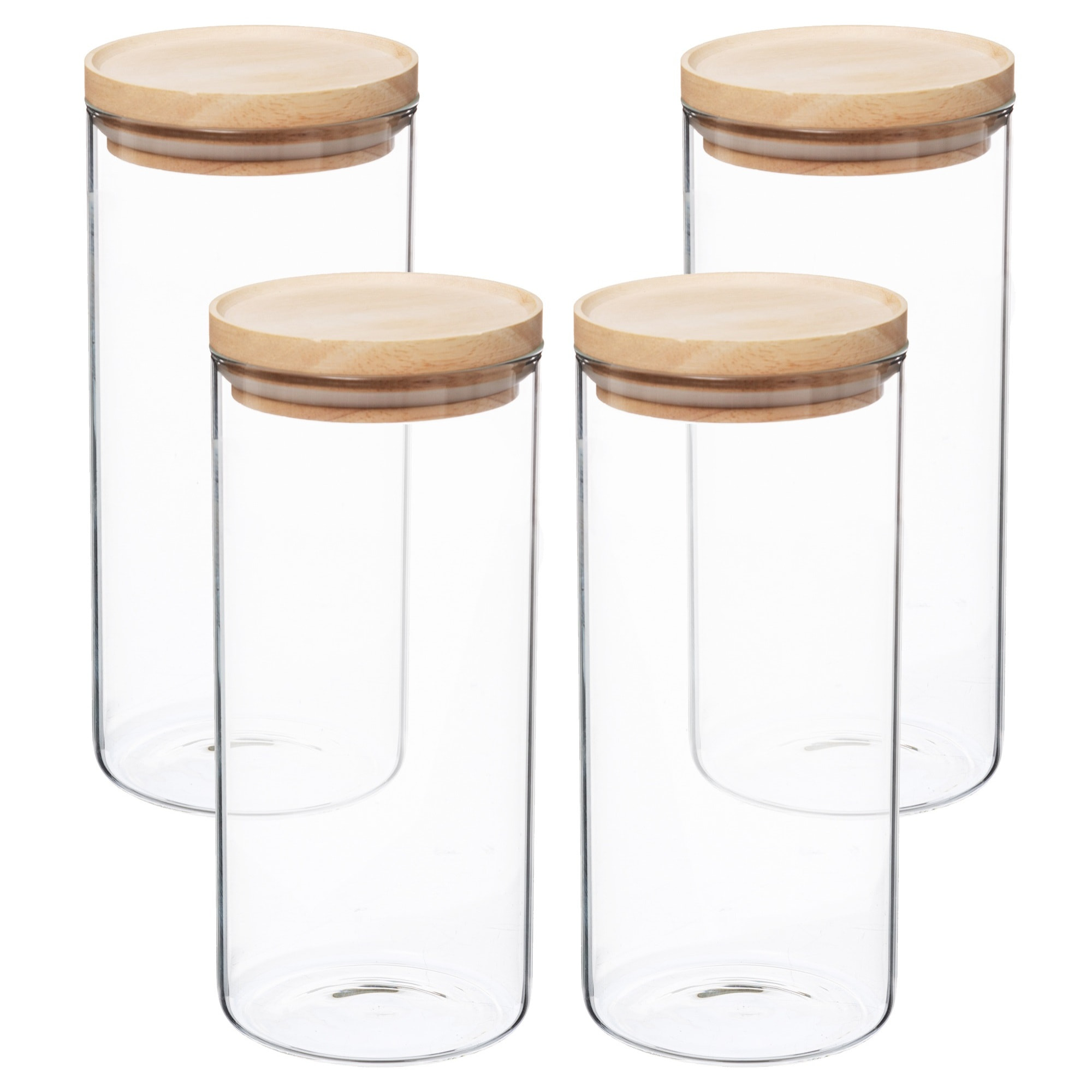 Set de 4 tarros de vidrio y madera 1,3 l