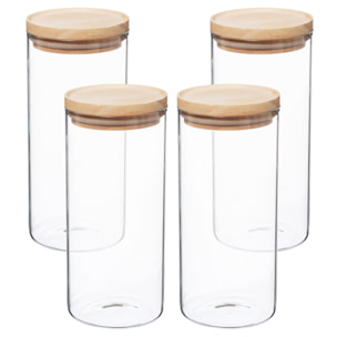 Set de 4 tarros de vidrio y madera 1,3 l