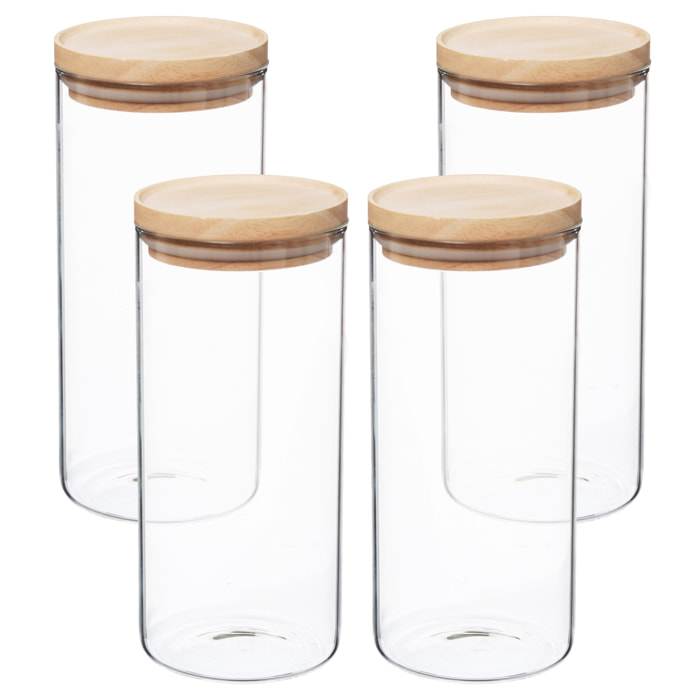 Set de 4 tarros de vidrio y madera 1,3 l