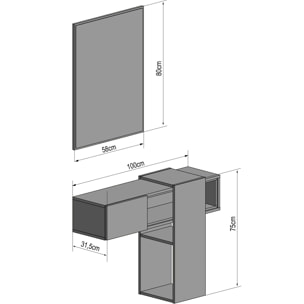 Mobile Danzica Mobiletto da Ingresso Mensola Sospesa con Specchio E Ripiani Scorrevole Arredo Arredamento Sala 100 x 31.5 x 75 cm Bianco e Cemento