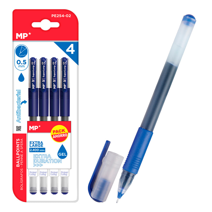 SET BOLÍGRAFOS TINTA GEL PUNTA 0.5 mm 4 Uds azules.