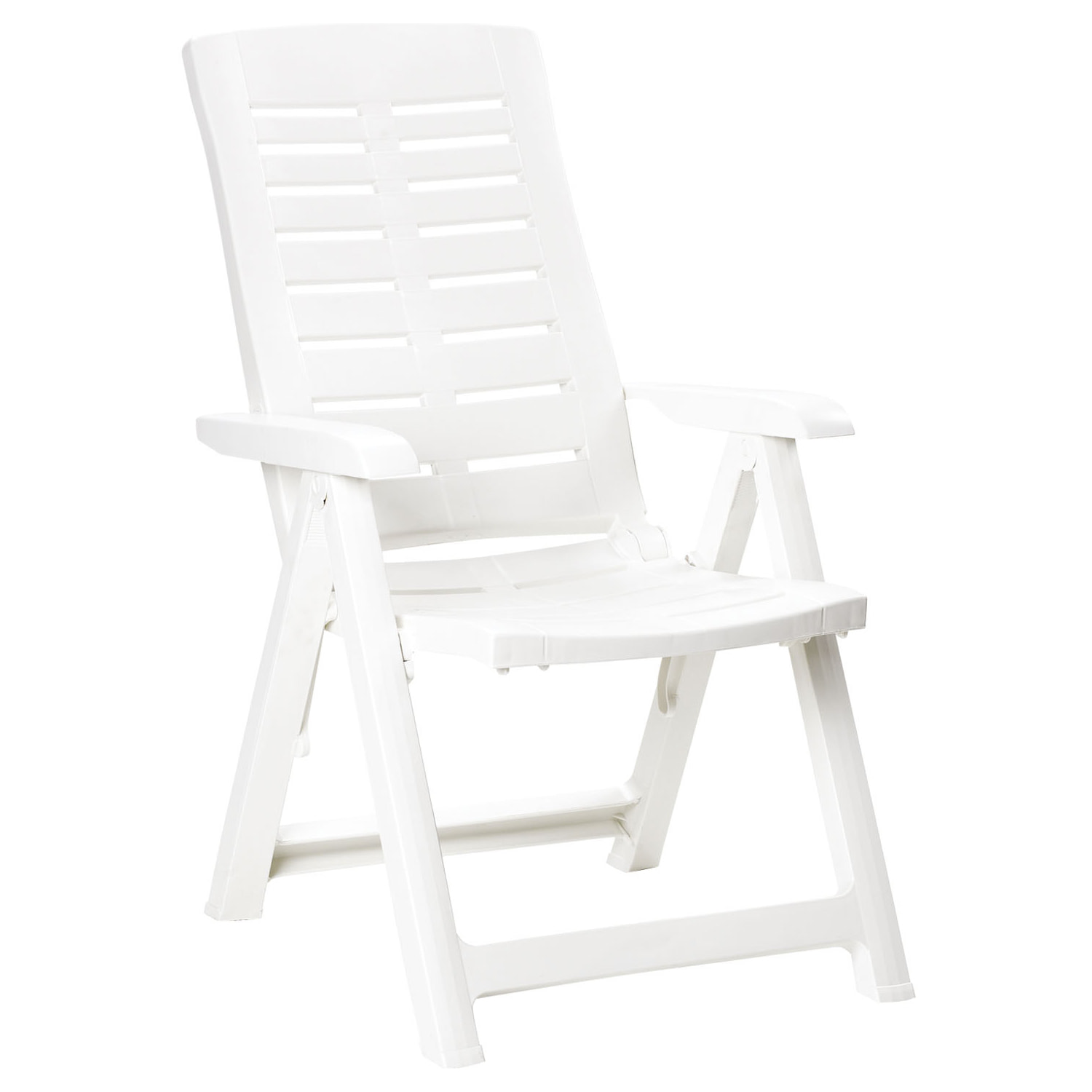 Yuma - Poltrona da giardino in resina. Poltrona pieghevole multiposizione. Sedia da spiaggia con braccioli 60x61xH109 cm bianca