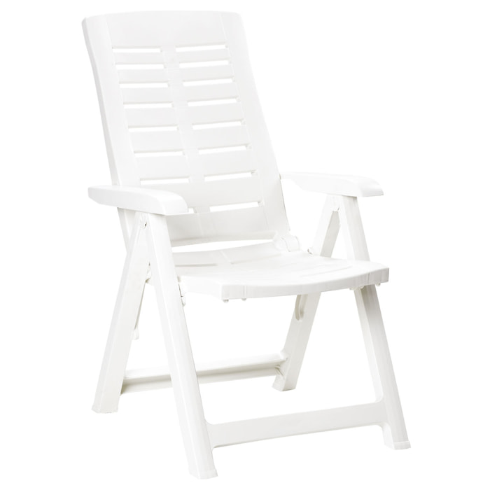 Yuma - Poltrona da giardino in resina. Poltrona pieghevole multiposizione. Sedia da spiaggia con braccioli 60x61xH109 cm bianca