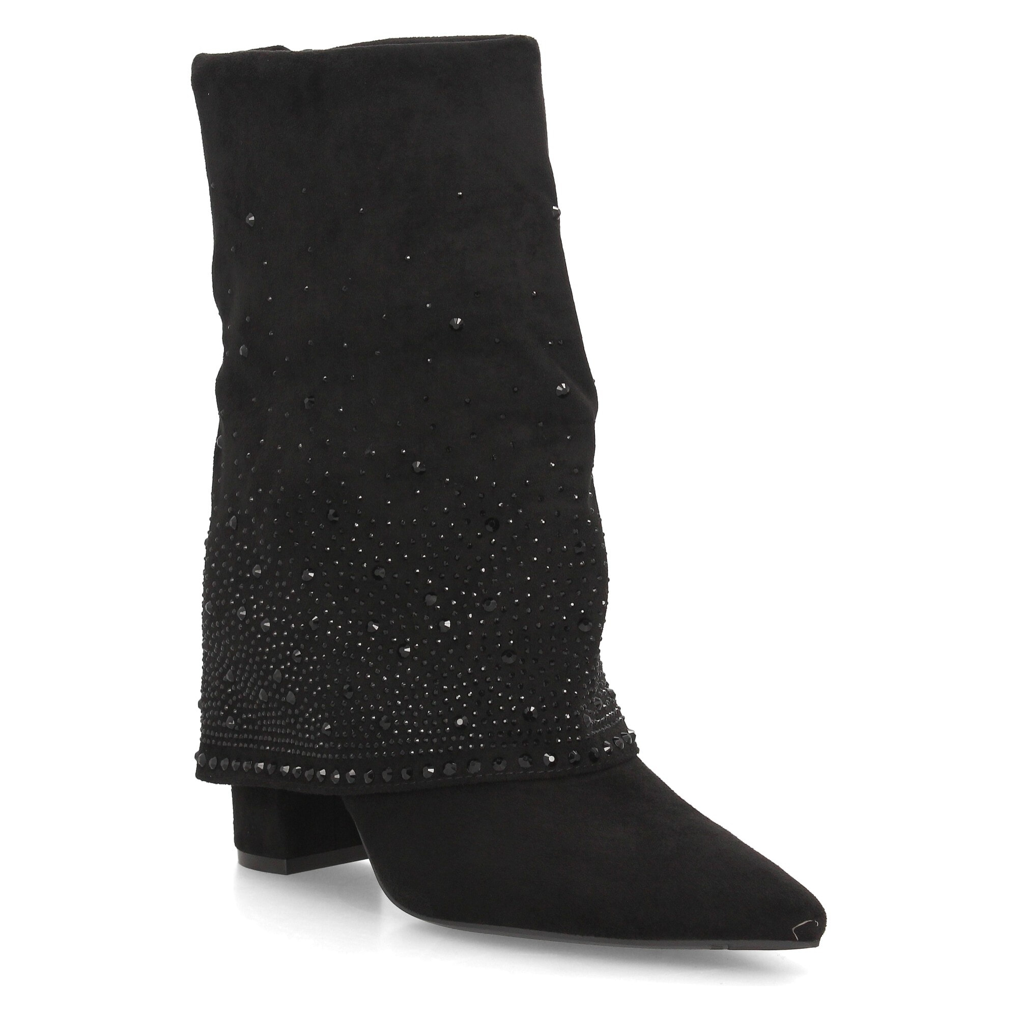 Botas con pedrería y tacón ancho para mujer