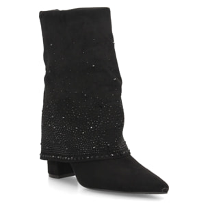 Botas con pedrería y tacón ancho para mujer