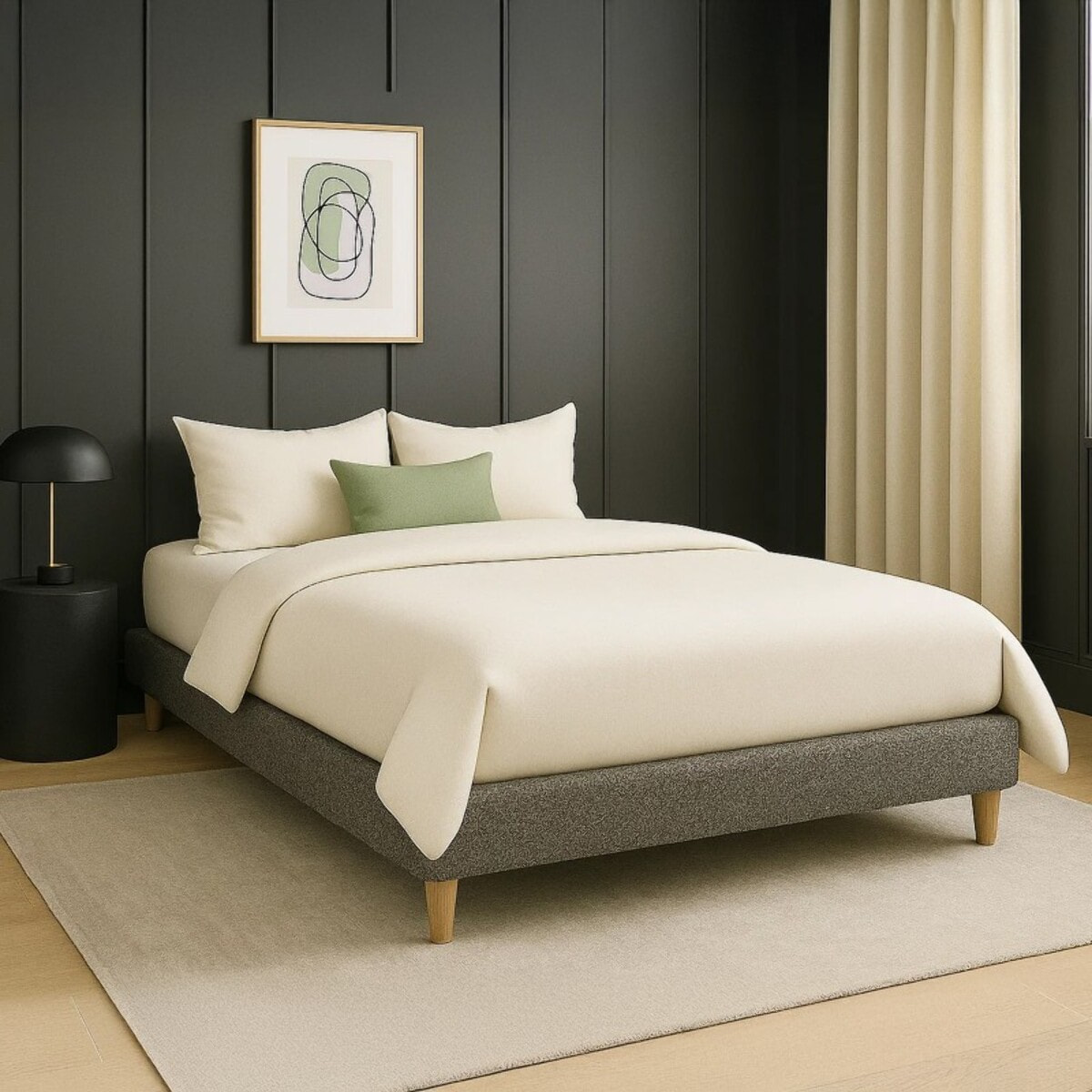 Lit Cancun | Cadre à lattes | Robustesse et confort | Montage simple rapide | Bouclette | Gris clair