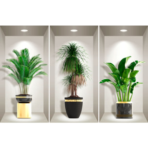 Stickers muraux 3D | Sticker Mural Autocollant effet 3D plantes et vases égyptiens - Stickers adhésifs 3D Chambre Salon Trompe l'oeil