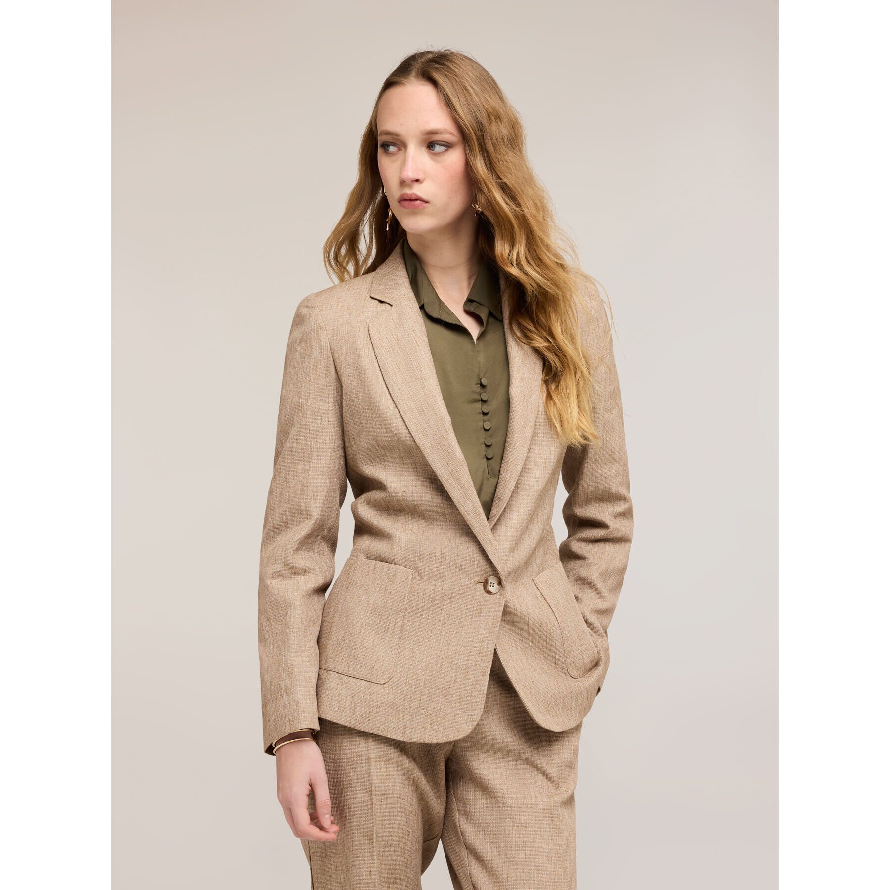 Motivi - Blazer monopetto misto lino - Beige