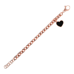 Bracciale Catena Rolo con Ciondolo Cuore in Pietra Naturale di Onice Nero