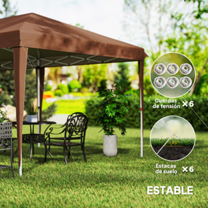 Carpa Plegable Gazebo 6x3 m Pop-up, Cenador Plegable con Altura Ajustable en 3 Niveles Toldo Anti-UV y Bolsa de Transporte para Camping Fiestas Café