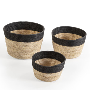 Set de 3 cestas decorativas Modelo NATI, hechas a mano con fibras vegetales