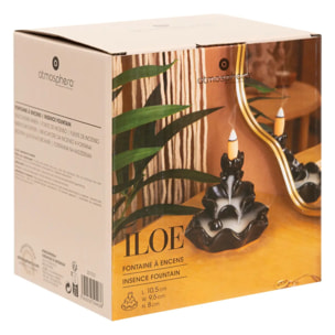 Fontaine porte-encens Iloe avec lot de 10 cônes d'encens support céramique noir