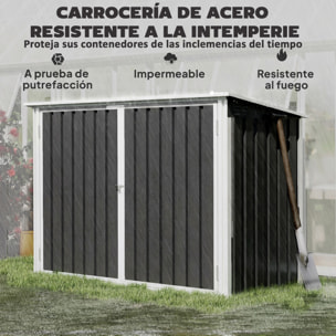 Cobertizo para Contenedor de Basura Doble, Caseta para Cubo de Basura de Acero Galvanizado con Tapa Abatible y Puertas Doble, para Jardín, Exterior, 179,5x108x129,5 cm, Gris Oscuro