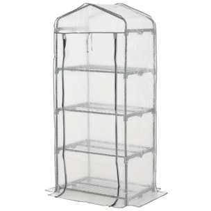 Serre de jardin balcon étagère serre 4 niveaux 0,7L x 0,5l x 1,6H m acier galvanisé bâche amovible PE haute densité blanc