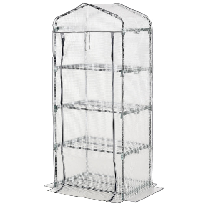Serre de jardin balcon étagère serre 4 niveaux 0,7L x 0,5l x 1,6H m acier galvanisé bâche amovible PE haute densité blanc