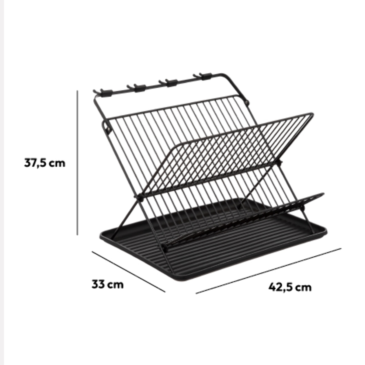 Égouttoir pliant 2 niveaux avec plateau noir