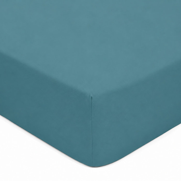 Drap housse percale de coton bleu adriatique