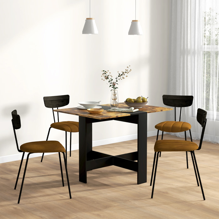 Mesa Plegable de Comedor, Mesa de Cocina Plegable, con Alas Abatibles, para Salón, Espacio Pequeño, 103x76x73,5 cm, Negro y Marrón Rústico