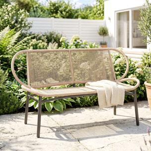 Banc de jardin 2 places design résine filaire effet rotin naturel métal noir