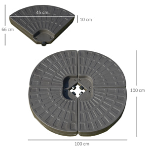 Lot de 4 poids de lestage pour parasols déportés dim. totales 100L x 100l x 10H cm HDPE café