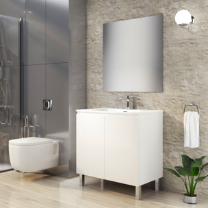 Conjunto de Baño Lust | 80 cm Blanco | Dos Puertas | Lavabo Encastrado | No incluye Espejo | Mueble Montado | Alday