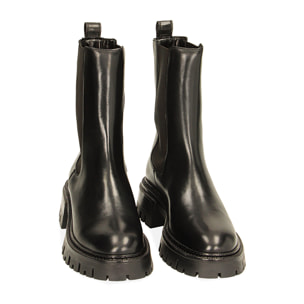 Botines de cuero negro Chelsea hasta el tobillo, tacón de 4,5 cm