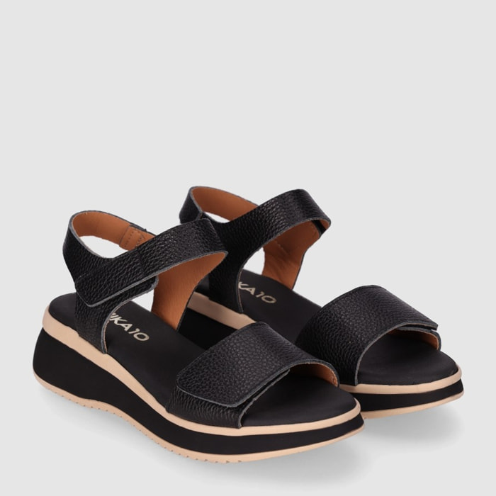 Sandalias de Piel - Negro - Tacón: 4 cm