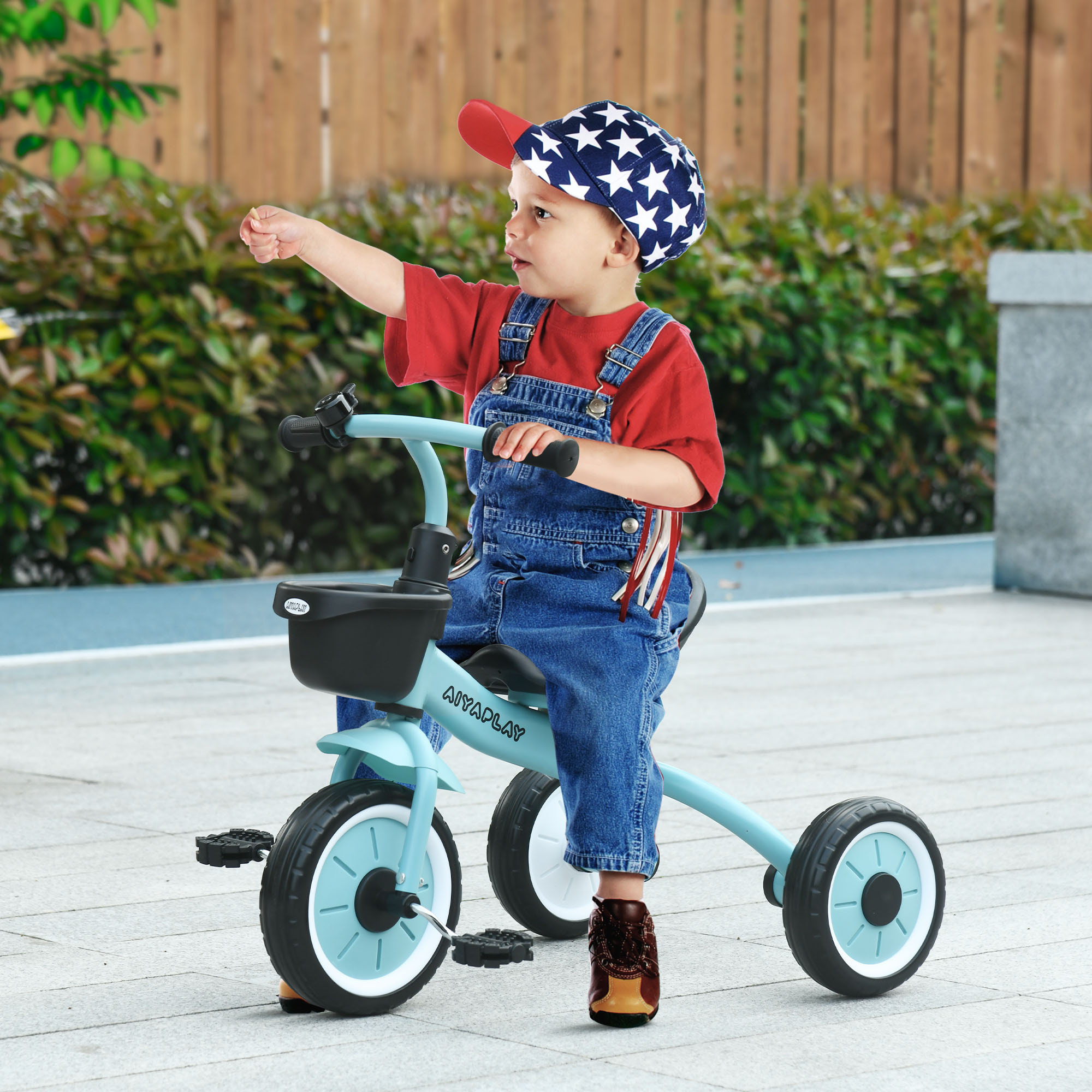 Triciclo para Niños de 2 a 5 Años Bicicleta Infantil con Asiento Ajustable Cesta Timbre Pedales y 3 Ruedas Carga 25 kg 70,5x50x58 cm Azul