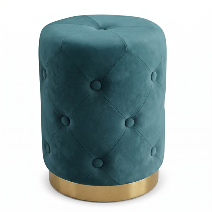 Pouf contenitore rotondo in velluto con base oro Ø37x47 cm, sgabello imbottito con vano portaoggetti, seduta elegante design moderno per salotto camera da letto ingresso cabina armadio e angolo trucco, portata fino a 100 kg