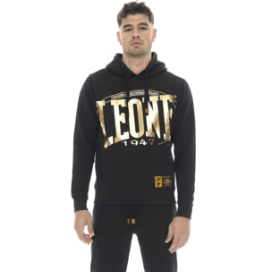 Felpa invernale da uomo con cappuccio pull on, logo grande Leone 1947 Gold