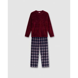 Pijama coral cuadro orena burdeos