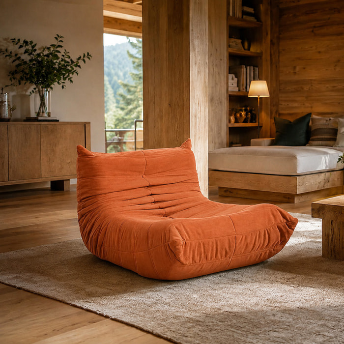 Fauteuil compressé en velours terracotta ALBA